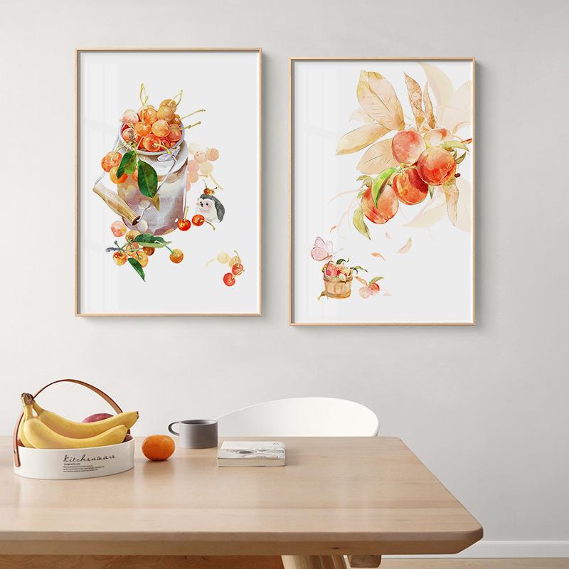 北欧小清新餐厅装饰画新中式原木风日式文艺客厅饭厅水果温馨壁画图片