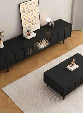 式轻奢视柜茶几一户体组合简电约现代小型安装黑色电AVM法视柜客
