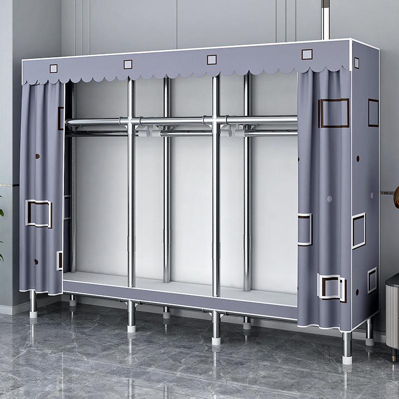 简易衣柜家用卧室高衣组装布柜全钢架粗加厚结实耐用出租WKX房加