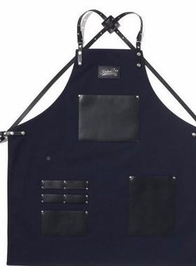 式创意皮围裙成人围腰厨师欧厨房画围画油蜡工作围86049裙男士匠