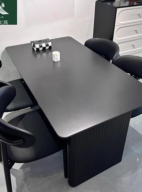 极简黑色哑光板餐桌家户用小型长方形餐桌餐椅组合岩84170出租屋