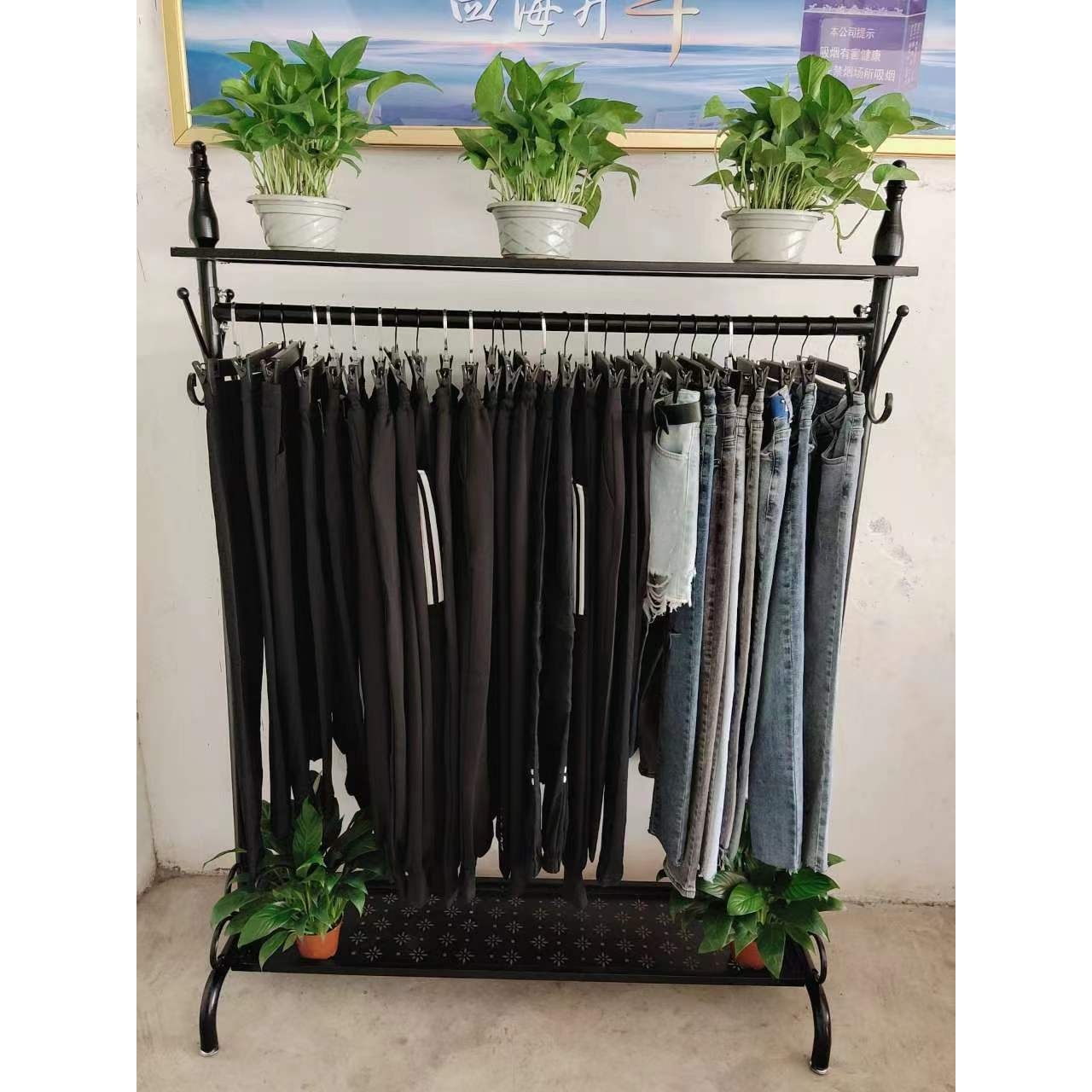 铁艺落地单杠架服装货架服装店衣架展示架落地式卖衣服架子中岛架