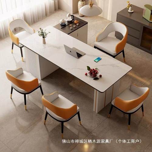 现代岛简约岩板一茶桌椅组合整办公室茶桌一体套轻奢茶台分体9956
