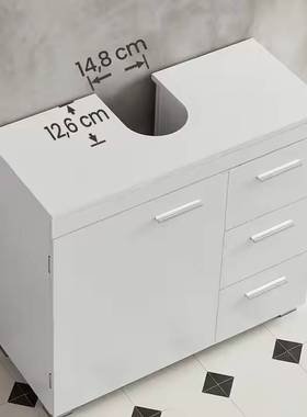白色简约家用浴室台面下沉式收纳柜1门3抽屉扩展收纳空间有把手