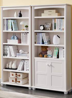 6R韩式田园白色书柜简约现代带门儿童实木书架置物架书橱简易储物