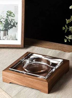 木水晶CQL缸中式客烟厅家用办公桌木质制缸烟灰创意轻奢烟灰缸