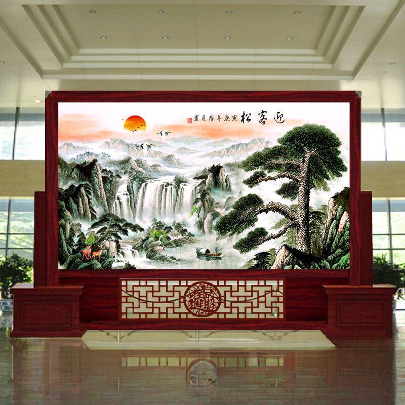 新中式屏风隔断客厅卧酒店墙松遮挡公司室办公室玄关座屏UKO迎客