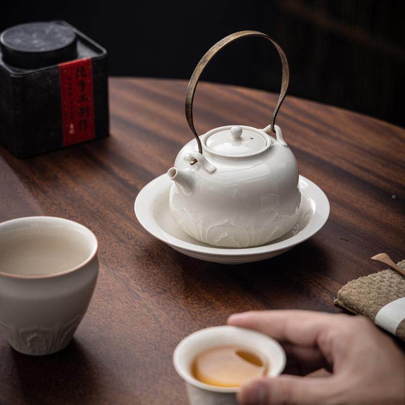 莲草草木灰青木灰青提梁壶文人茶器泡艺茶壶陶瓷茶壶茶室茶新中式