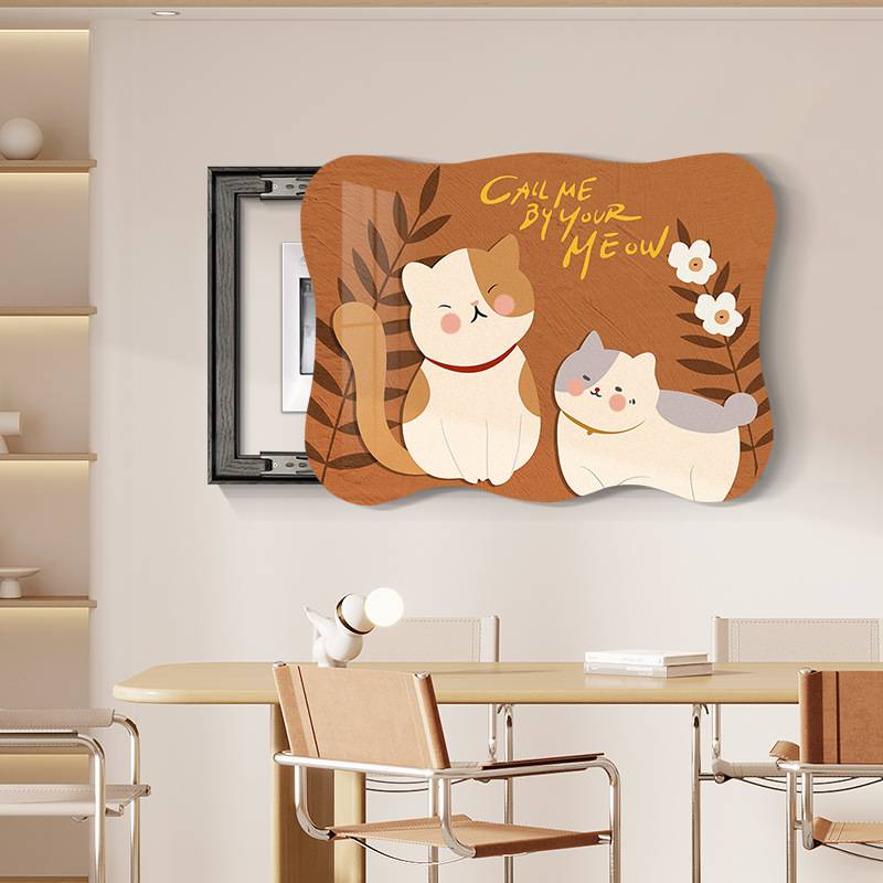 猫咪电表箱装饰画2024新款现代简约免打孔遮挡挂画电闸箱配电箱画图片