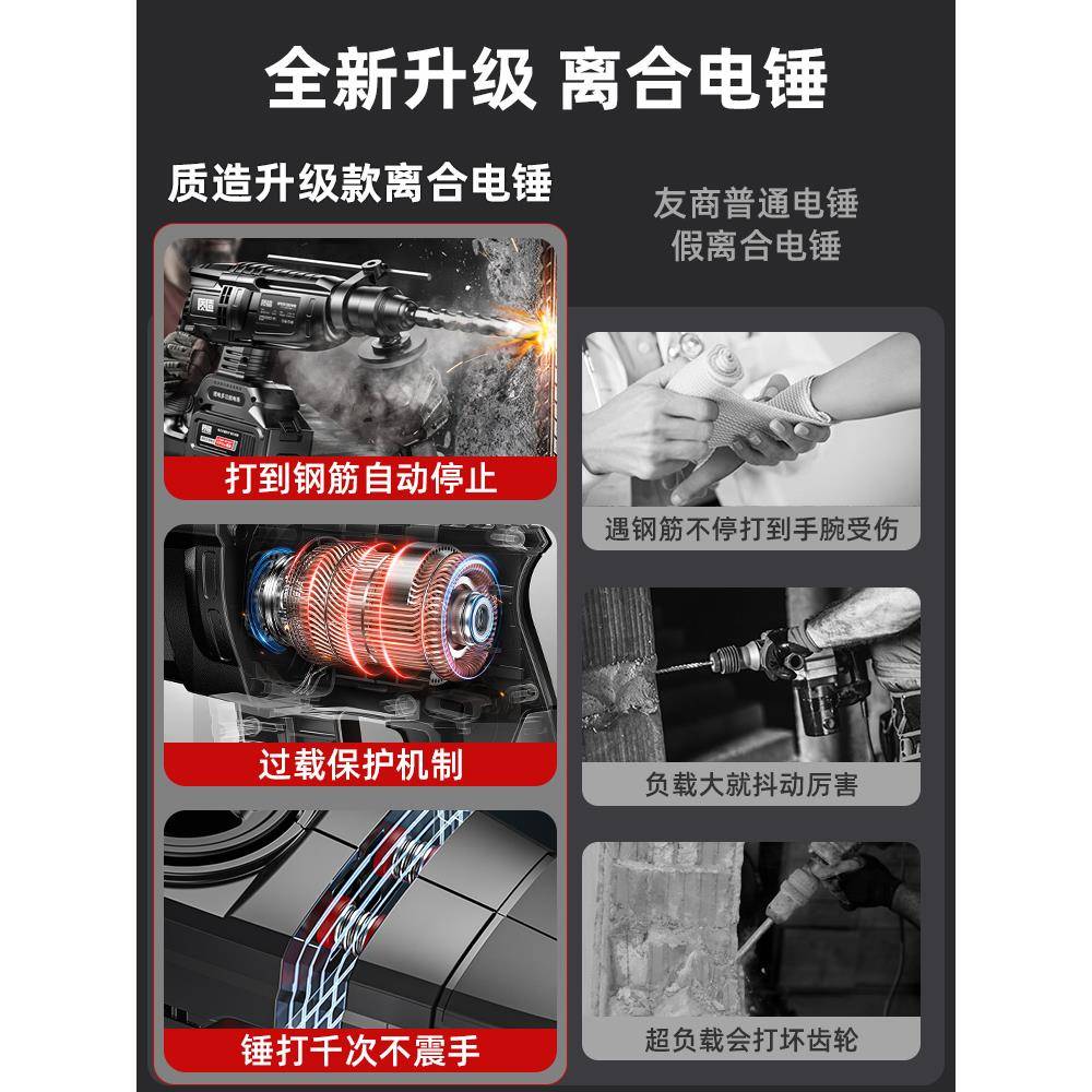 j充电式大功率无线无刷混凝土三用电镐冲击电钻工业级锂电g