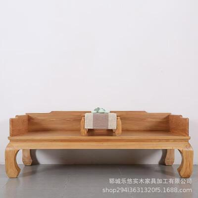 民宿北方老榆木罗汉床新中式全实木单人床家用客厅老榆木沙发床