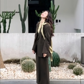 打底衫 2025早秋新款 开衩长裙女 宽松廓形西装 外套长袖 时尚 气质经典