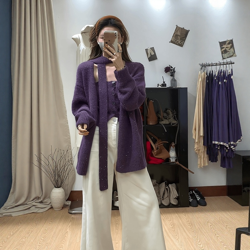春日ootd巨好看穿搭慵懒风针织开衫毛衣外套内搭抹胸上衣两件套女