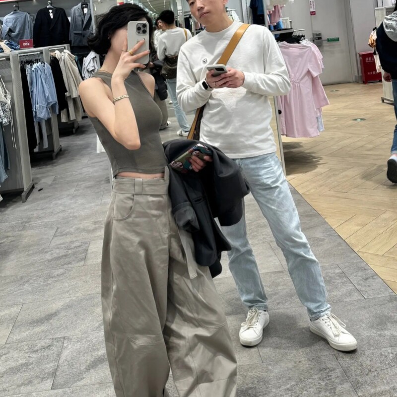 VKSOD慵懒风背心T恤阔腿裤两件套
