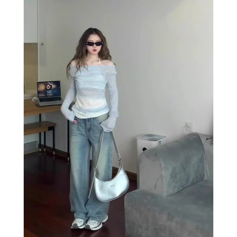 假两件一字肩甜辣t恤女夏款设计感小众露肩挂脖辣妹穿搭纯欲上衣