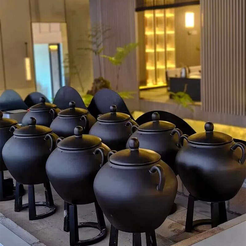 新中式茶饮煮茶釜炭烧炉电陶炉茶馆养生茶煮茶壶大罐熬煮桶大容量