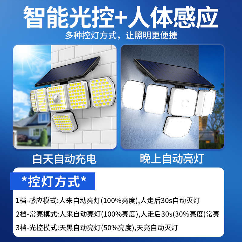 太阳能庭院灯户外家用大门口照明灯太阳能充电路灯室外防水投光