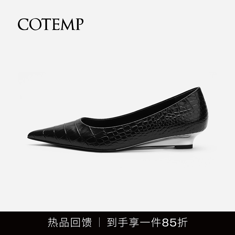 cotemp尖头牛皮高跟船鞋