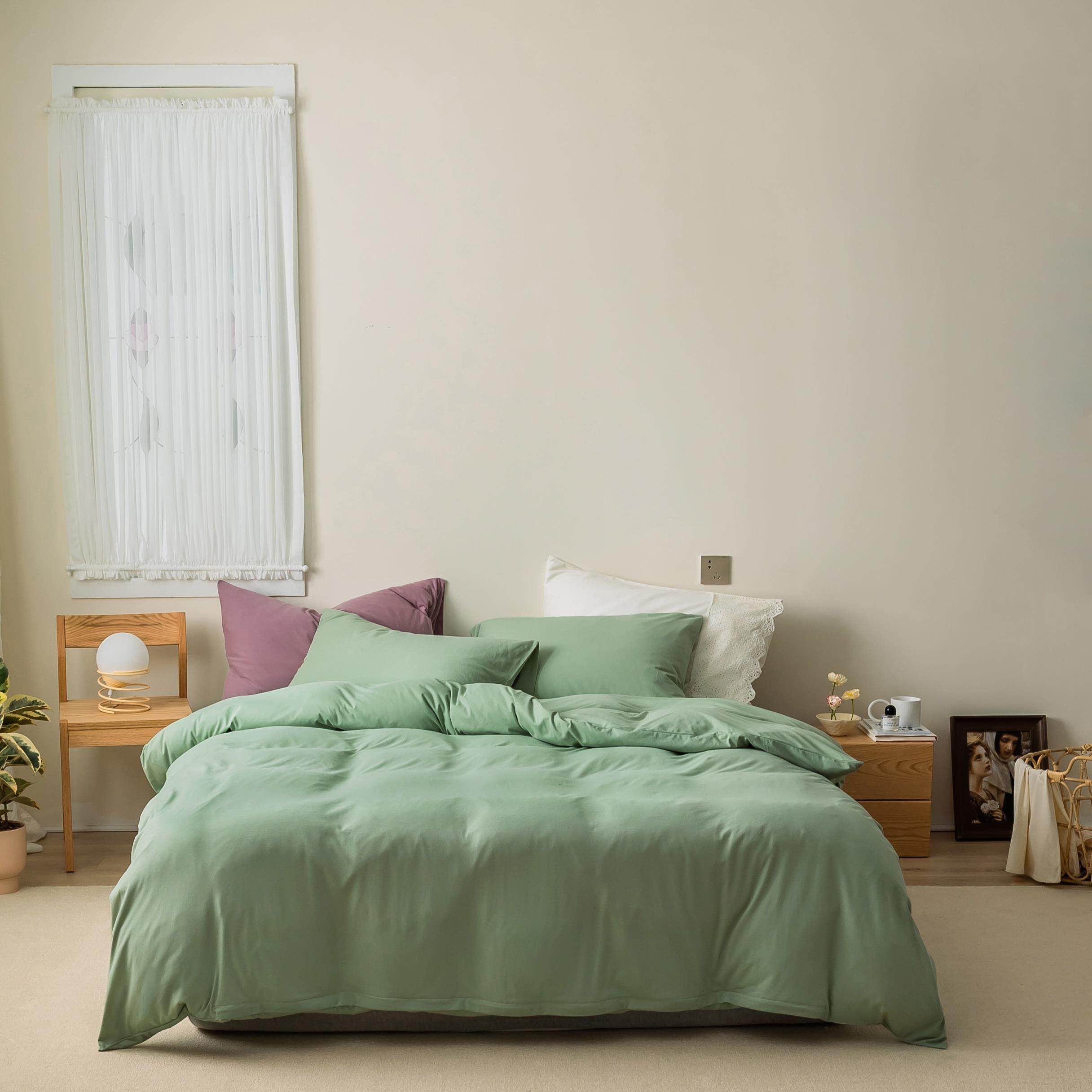 全棉针织棉A类天竺棉四件套纯色简约被套床笠床单款柔软床上用品