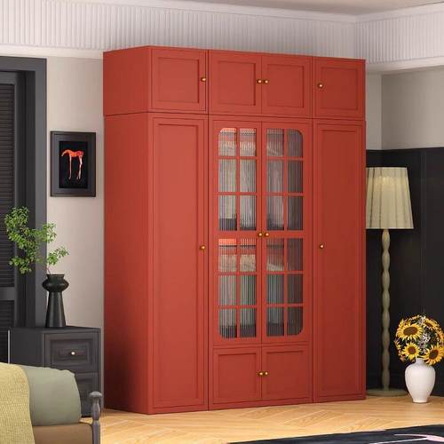 中古风钢制家用卧室环保衣柜衣橱家用收纳柜儿童大容量衣柜收纳柜