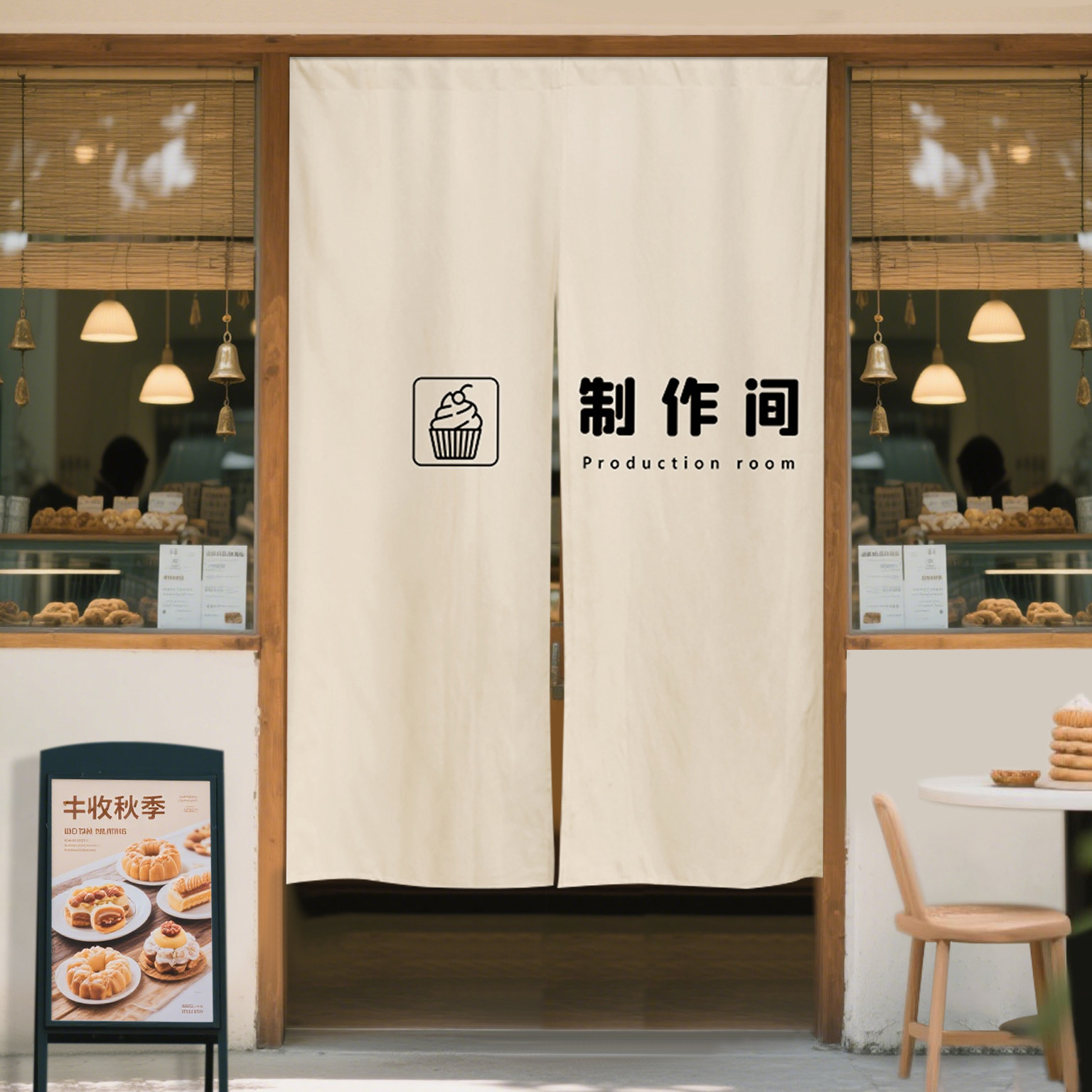 定制商用烘焙蛋糕店门帘制作间免打孔门帘半截半帘挂布遮挡隔断帘