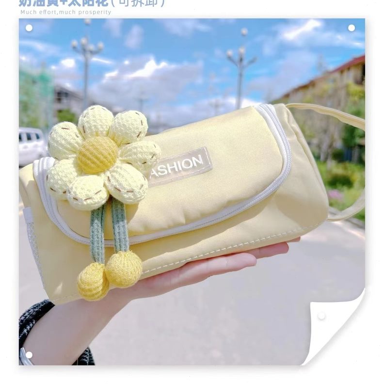 颜值高儿童简约文具盒小学生书收纳包小花朵初中生红笔袋女ins风