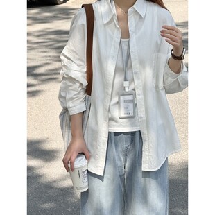 【小红书同款】100水洗棉春夏韩版纯色衬衫慵懒长袖衬衣外套防晒