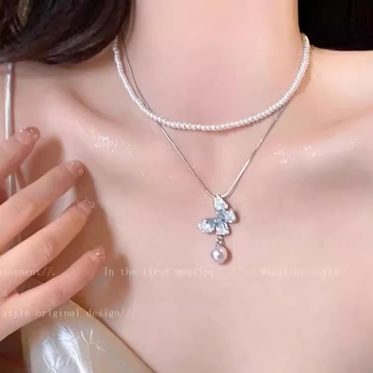 小众超仙碎石蝴蝶流苏项链