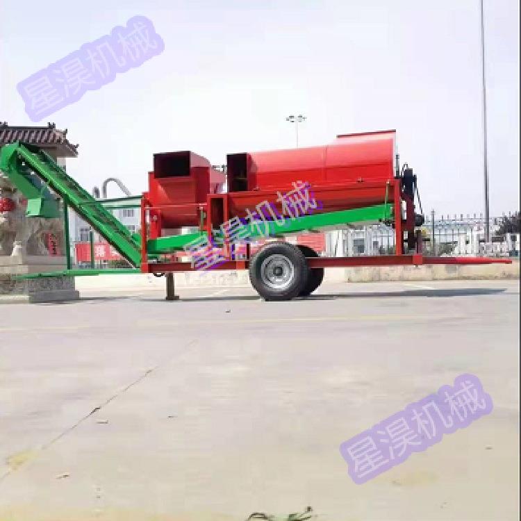 拖拉机配套8000型干湿两用自动装车装袋花生脱果机大型花生摘果机