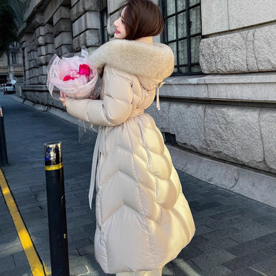 高端奢华鹅绒服冬季外套修身显瘦狐狸大毛领羽绒服女中长款过膝