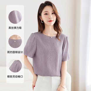 女纯色百搭短袖 圆领宽松显瘦打底衫 T恤上衣9022 源头工厂 水墨