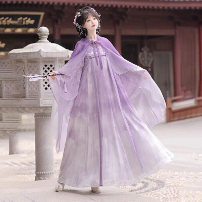 知沐原创汉服女唐制紫色古风日常仙气飘飘齐胸襦裙套装