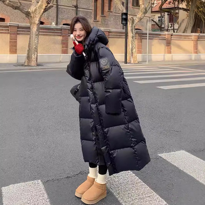 2025款鹅绒加长加厚过膝韩版连帽三防免洗平湖男女羽绒服保暖外套