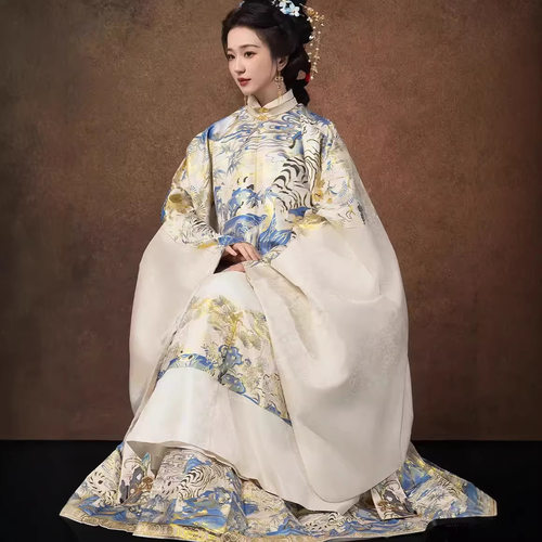 明制汉服女重工织金大明贵女对襟圆领衫华丽重工刺绣长衫马面裙