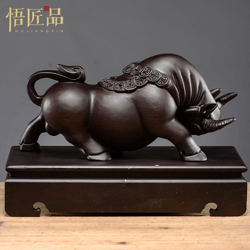 现货可批黑檀木雕牛摆件华尔街牛气冲天实木雕刻乔迁办公装饰开业