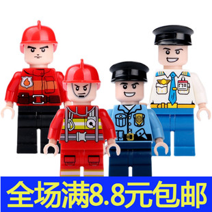 兼容通用小颗粒积木人仔 消防员 警察职业人仔 城市场景搭配moc