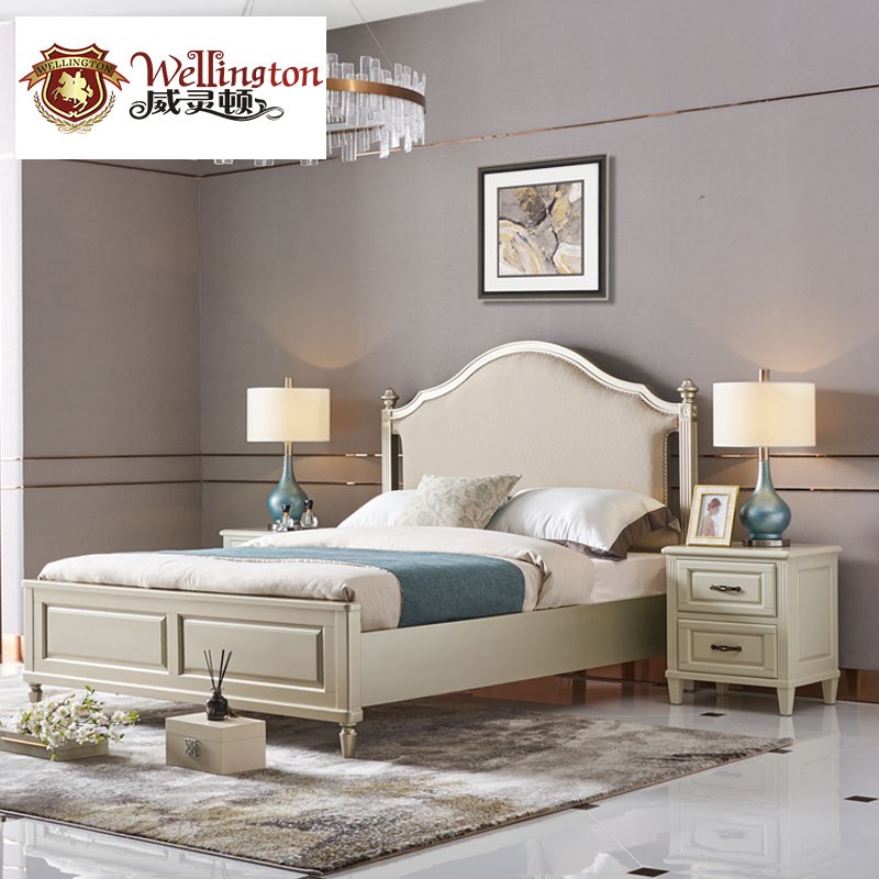 威灵顿 美式布艺床主卧香槟色实木双人床1.5米婚床公主床A602-60