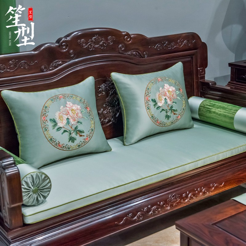 中式古典红木沙发坐垫定制实木家具刺绣海绵垫座垫罗汉床垫套防滑
