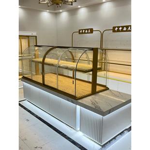 面包柜面包店展柜边柜烘培店金色实木中岛柜吧台可移动蛋糕展示柜