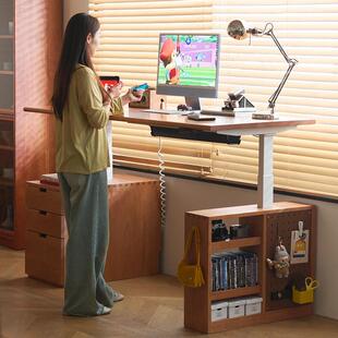 二黑木作 海海升降桌2代 实木电动办公学习书桌电脑桌书房复古