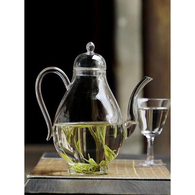 玻璃绿茶壶泡茶壶一壶两杯覆古凉水壶彷宋手执壶高脚茶杯玻璃酒壶
