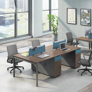 格诺瓦胡桃色职员屏风办公卡位2人位简约现代家俱四6人财务桌四位