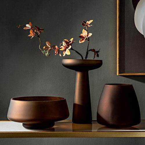 水培花器白色餐桌现代简约摆件磨砂玻璃花瓶果盘咖色客厅茶几家居