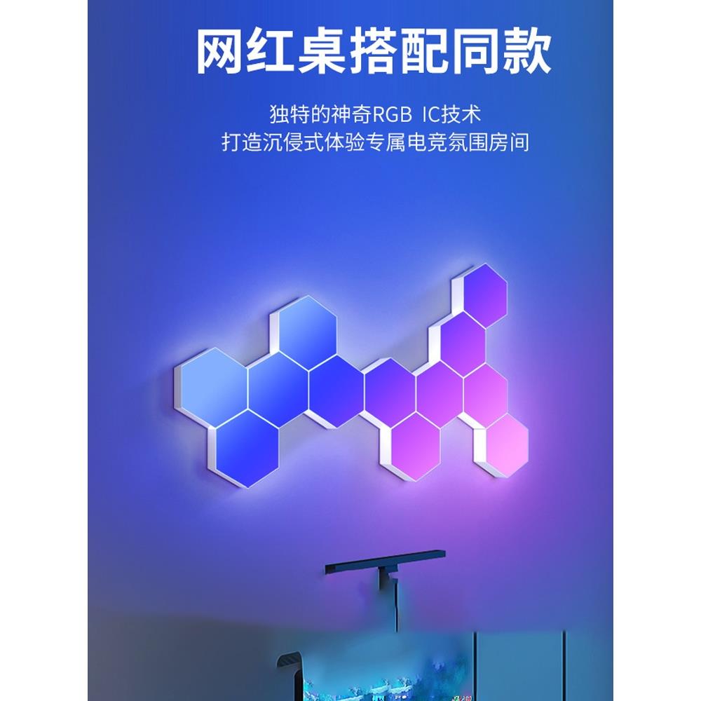智能奇光板量子灯电竞房桌搭装饰RGB氛围灯卧室洞洞板led拾音壁灯