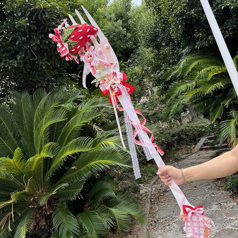 甜美巨型大草莓叉子六芒星lolita手作洛丽塔可爱走秀茶会拍摄道具