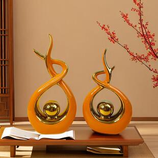 饰品轻奢风家居客厅电视柜工艺品送礼 现代简约陶瓷火焰花瓶摆件装