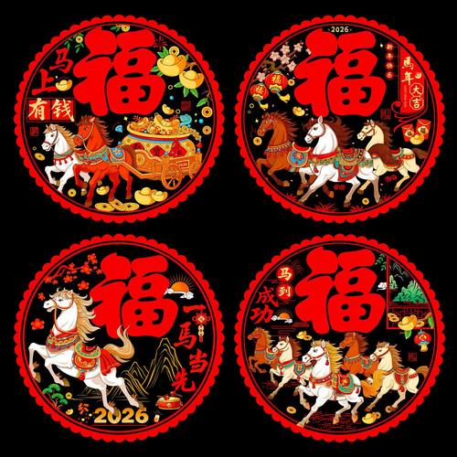 2026马年福字静电玻璃贴窗花