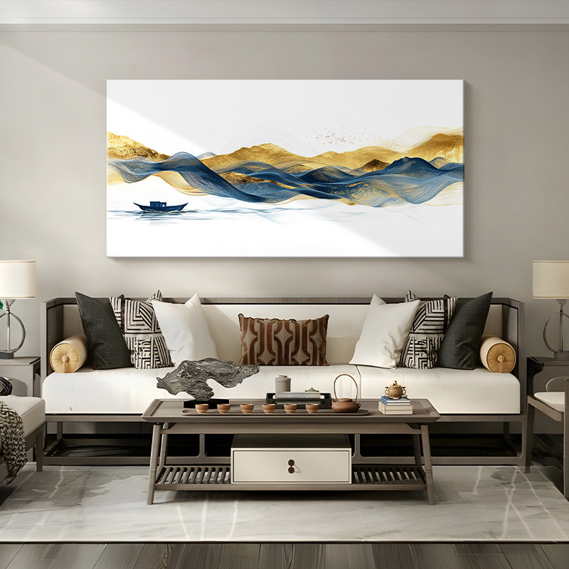 盈浩现代轻奢客厅沙发背景墙装饰画横版挂画走廊过道高级感山水画