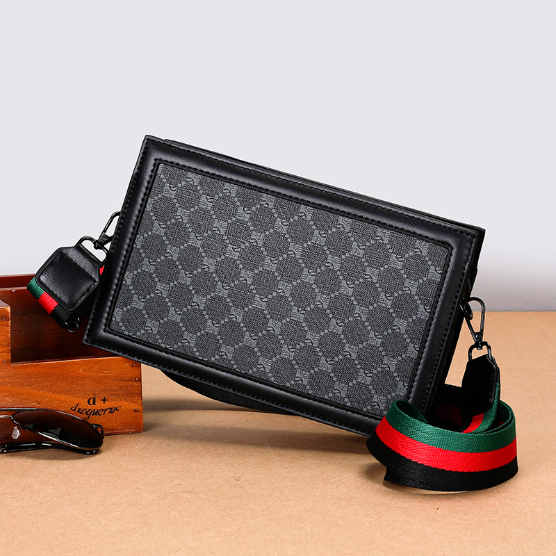 高品质男士单肩包时尚小方包简约格纹轻商务斜挎包休闲街头男挎包