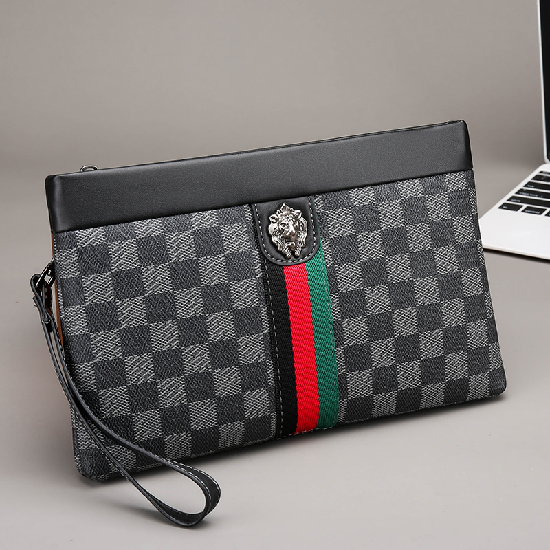 太子鸟手拿包pu欧美时尚格子男包